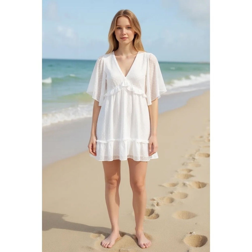 White ruffled Angel dress Bell sleeves by B. Darlin.  Size‎ 2 - Picture 3 of 10